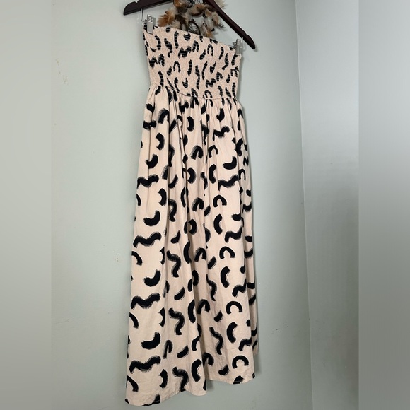 A New Day Women’s XS Strapless Smocked Tube Top Midi Sun Dress, Cream & Black - Picture 2 of 11